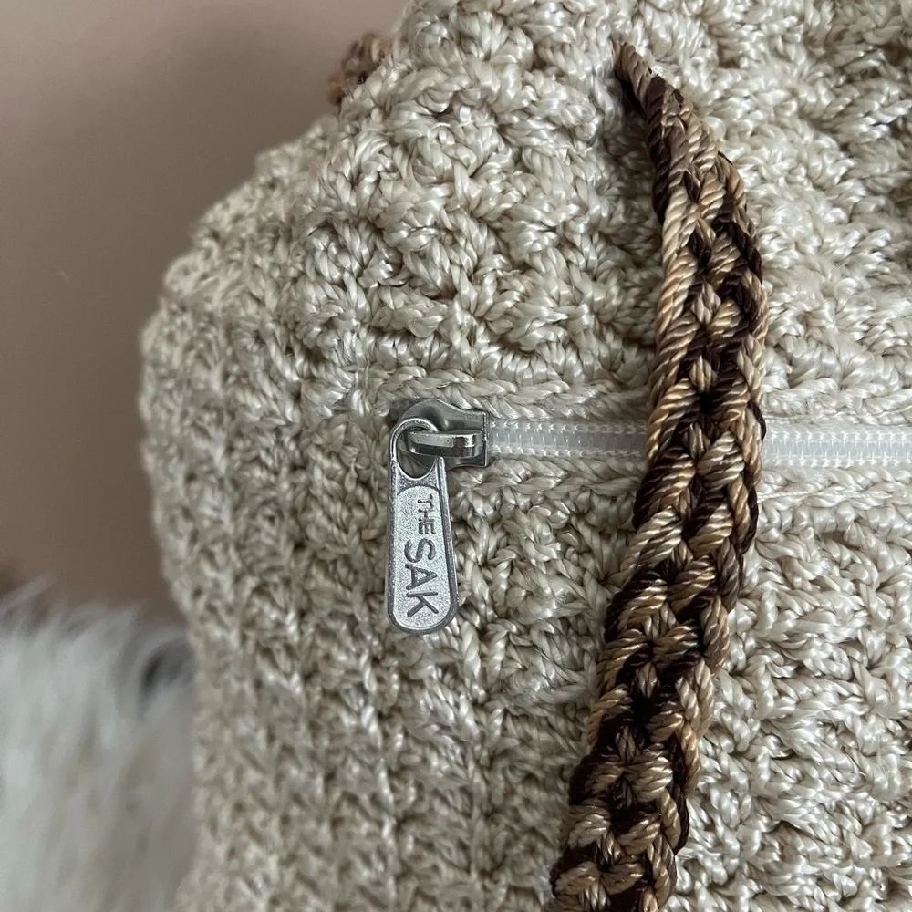 {The SAK} Crochet Drawstring Backpack Purse in Ivory
